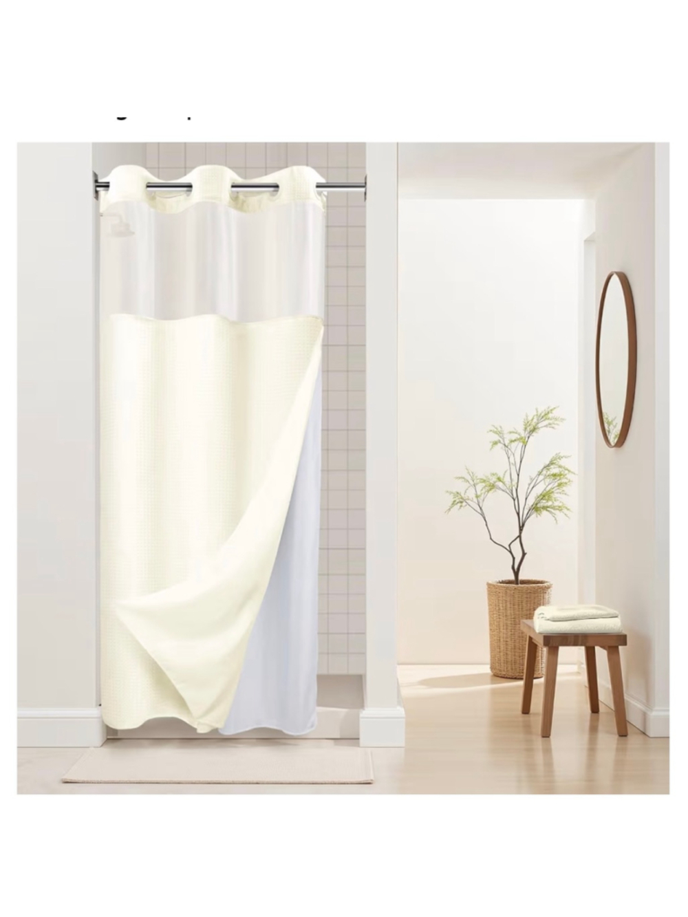 NEW Heavyweight No Hooks Required Dotted Waffle Weave Shower Curtain 72x75”
